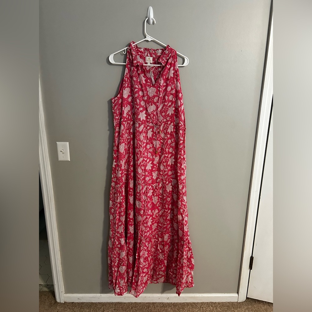 White and Pink Halter Sleeveless Maxi Sundress